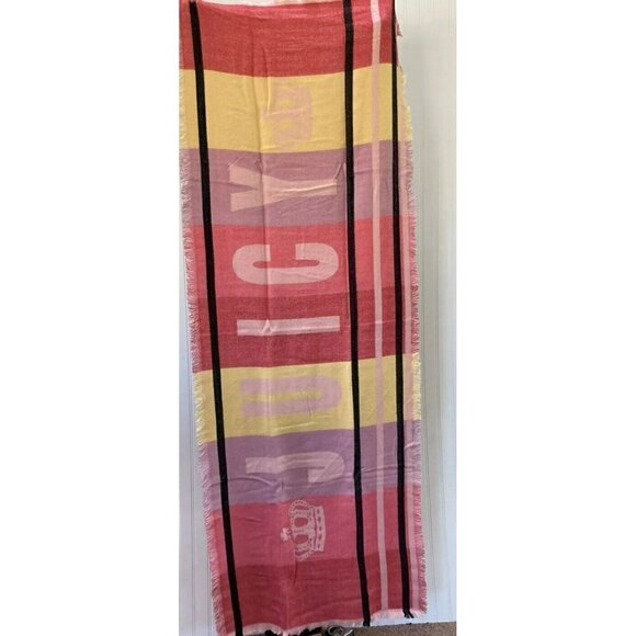 Juicy Couture NWT MultiRed Tapestry Weave Juicy Spellout Fringe Scarf Wrap -72” - Picture 3 of 9